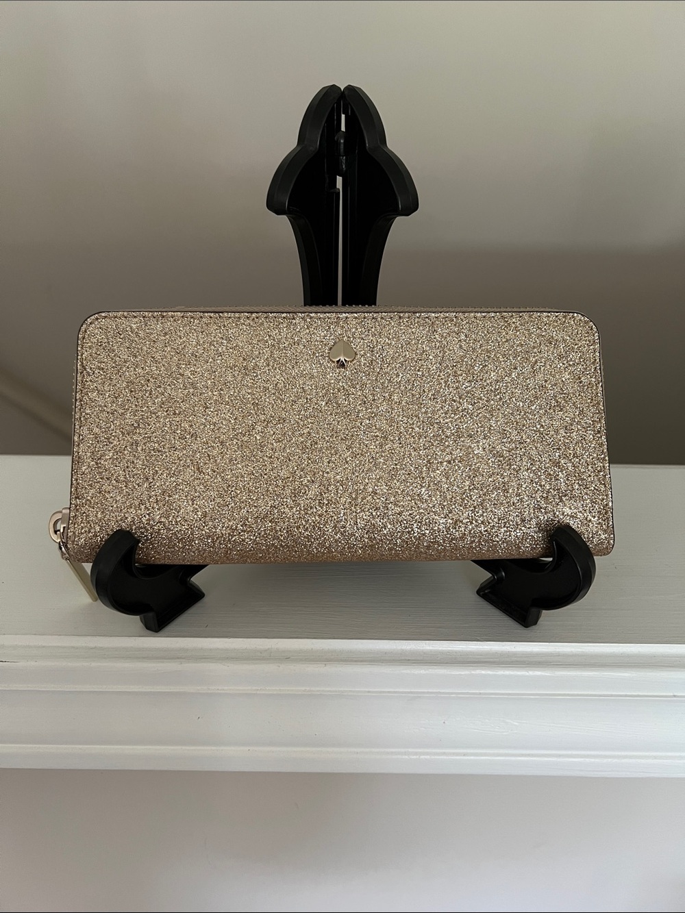 kate spade metallic glitter zip-around wallet - champagne